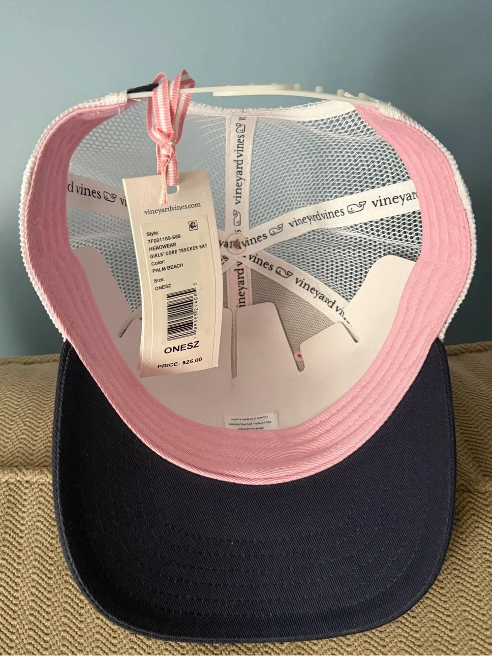 Girl’s Vineyard Vines Pink and Navy Kids Trucker Hat with Heart Whale Patch
